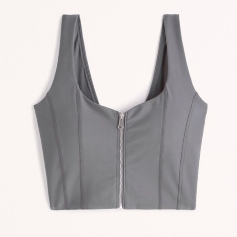 Abercrombie YPB sculptLUX Zip-Front Sweetheart Slim Tank, Graphite